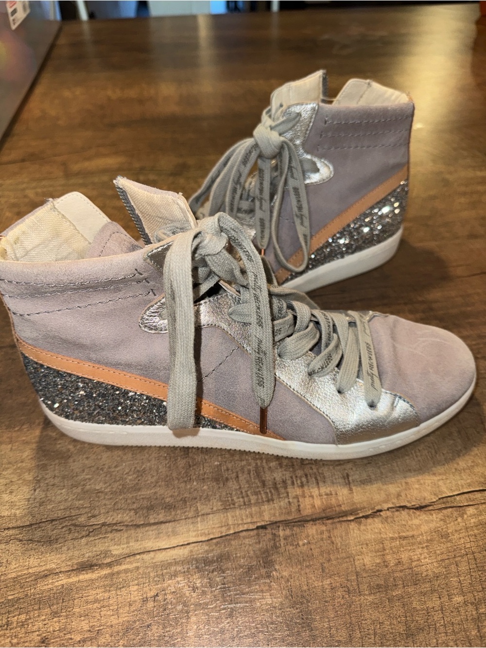 Dolce Vita x Pretty Reckless High Top Sneakers Glitter Side Zip Blush Silver